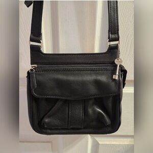 Vintage FOSSIL Black Pebbled Leather Crossbody Purse